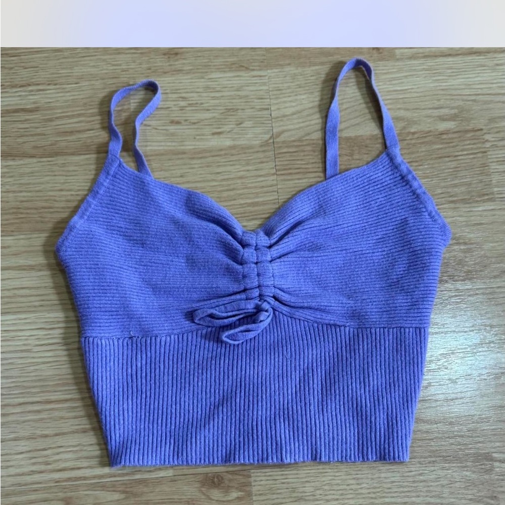 Kendall & Kylie Blue Sleeveless Ruched Crop Top